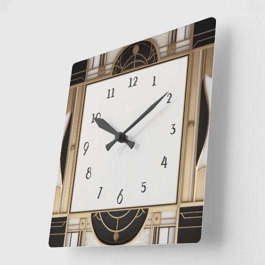 Square Art Deco Uhr Schwarz-weiße und goldene Uhr (Winkel)