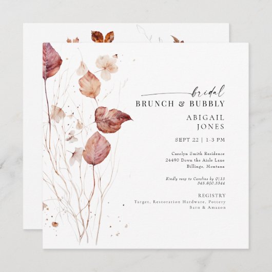 Square Autumn Bridal Brunch & Bubbly Dusche Einladung (Vorne/Hinten)