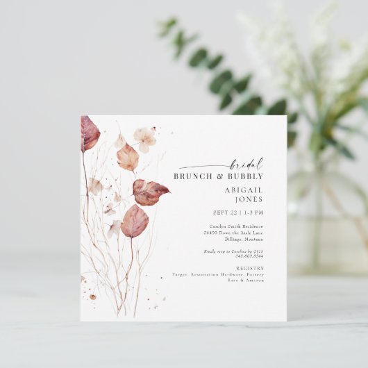 Square Autumn Bridal Brunch & Bubbly Dusche Einladung (Stehend Vorderseite)