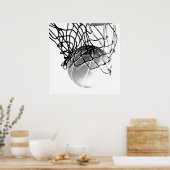 Square B&W Basketball Ball & Net Print Poster (Küche)