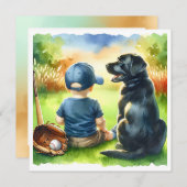 Square Baby and Black Lab Dog Babydusche Einladung (Vorne/Hinten)