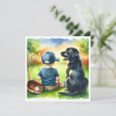 Square Baby and Black Lab Dog Babydusche Einladung (Stehend Vorderseite)