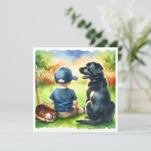Square Baby and Black Lab Dog Babydusche Einladung (Stehend Vorderseite)