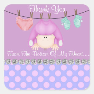 Square BABY GIRL DUSCHE GEGENSTÄNDE/Labels Quadratischer Aufkleber