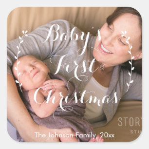 Square Baby's First Christmas Foto Stickers