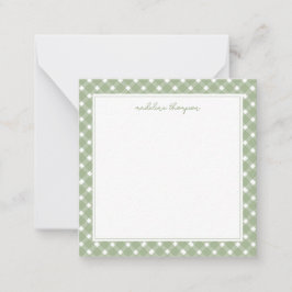 Square Basic Gingham Sage Green Border Mitteilungskarte