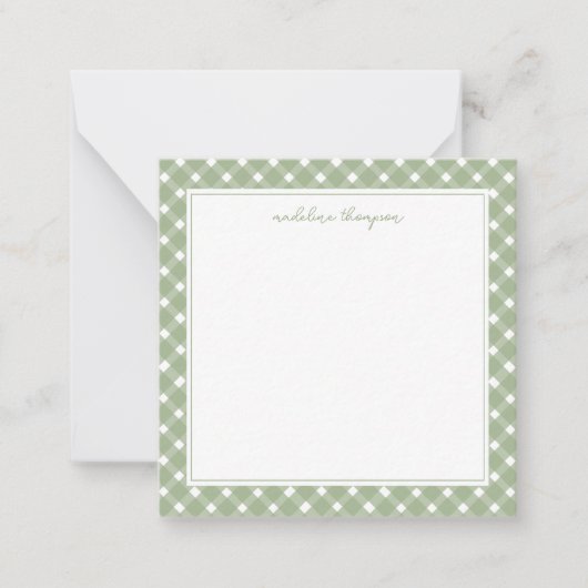 Square Basic Gingham Sage Green Border Mitteilungskarte (Vorderseite)