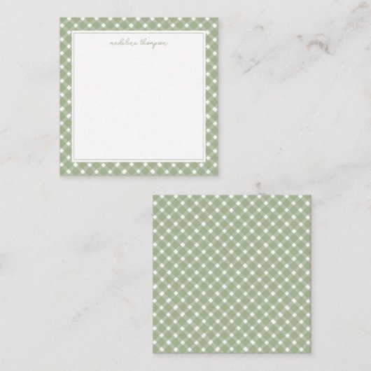 Square Basic Gingham Sage Green Border Mitteilungskarte (Vorne/Hinten)
