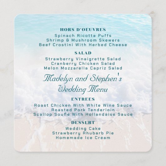 Square Beach Background Wedding Menu Template Menükarte (Vorderseite)