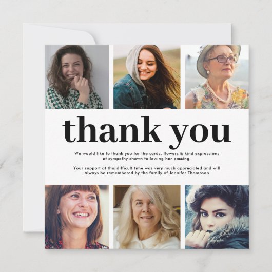 Square Beileid 6 Foto Beerdigung Dankeskarte (Vorderseite)