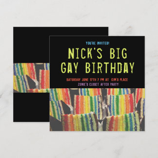 Square Big Gay Birthday Rainbow Cake Einladung