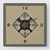 Square Black and Tan Wall Quadratische Wanduhr (Vorderseite)