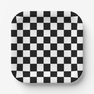 Square Black and White Checker Paper Plates Pappteller