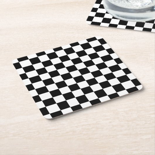 Square Black and White Checkered Coaster Set Rechteckiger Pappuntersetzer (angewinkelt)