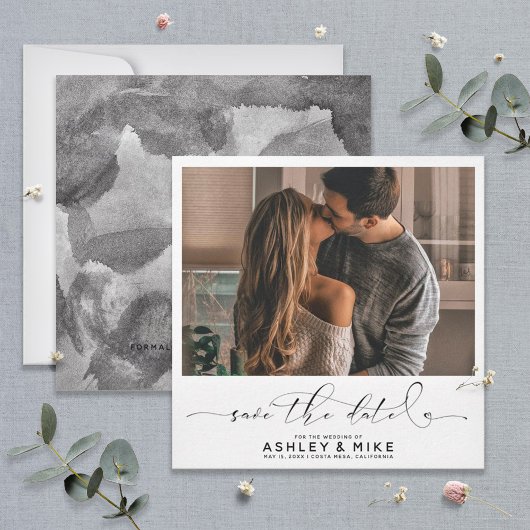 Square Black Calligraphy Script Foto Wedding Save The Date