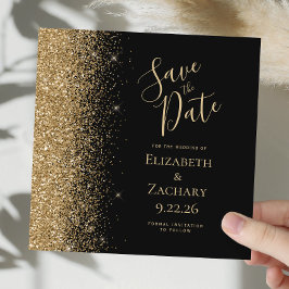 Square Black Gold Glitzer Save the Date Ankündigung