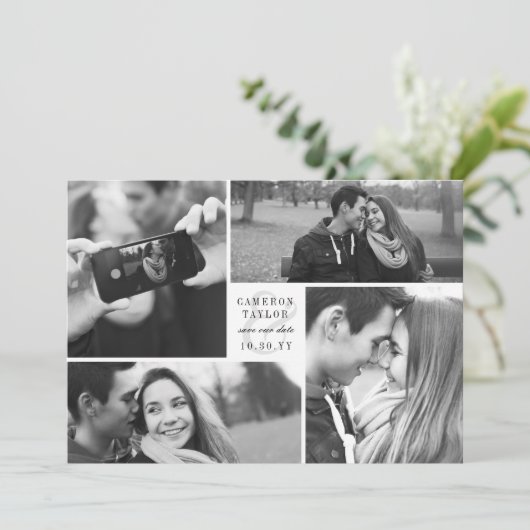Square Block 4 Fotomaterial Collage Modern Save th The Date (Stehend Vorderseite)