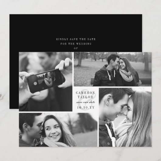 Square Block 4 Fotomaterial Collage Modern Save th The Date (Vorne/Hinten)