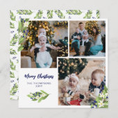 Square Blue Berries Foto Collage Frohe Weihnachten (Vorne/Hinten)