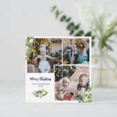 Square Blue Berries Foto Collage Frohe Weihnachten (Stehend Vorderseite)