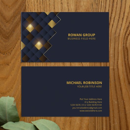 Square Blue Brown Gold Pattern | Luxus Visitenkarte