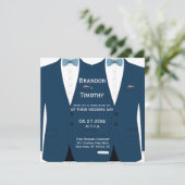 Square Blue Gay Wedding Einladungen (Stehend Vorderseite)