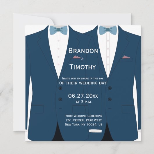 Square Blue Gay Wedding Einladungen (Vorderseite)