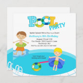 Square Blue Pool Party Boys Geburtstag Einladung (Vorne/Hinten)
