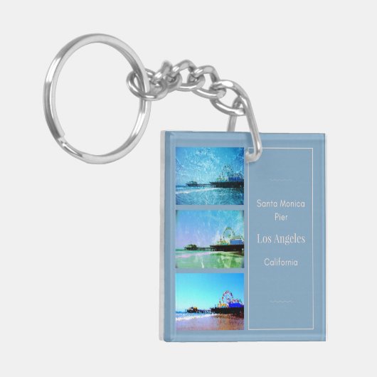 Square Blue Santa Monica Pier Collage Schlüsselanhänger (Vorderseite links)
