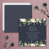 Square Blue & White Floral Drop Bridal Shower Einladung