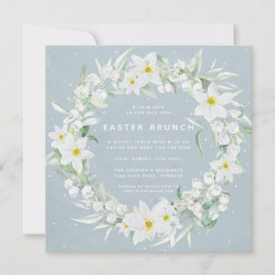 Square Blue + White Floral Wreath Osterfeier Einladung