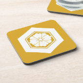 Square Blume mit Schwertern in Tortoiseshell Getränkeuntersetzer (Linke Seite)