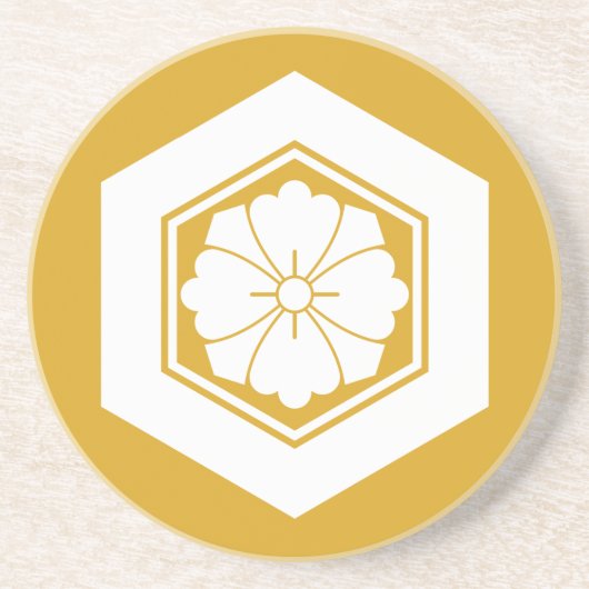 Square Blume mit Schwertern in Tortoiseshell Sandstein Untersetzer (Vorne)