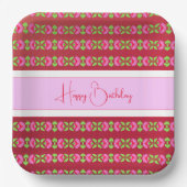 Square Bright Pink Floral Gemustert Pappteller (Vorderseite)