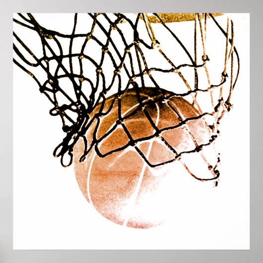 Square Brown Basketball Ball & Net Print Poster (Vorne)
