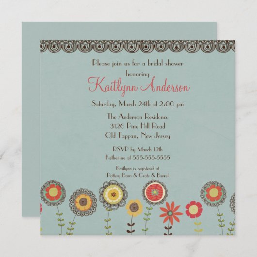 Square Brown Floral Bridal Dusche Einladung (Vorne/Hinten)