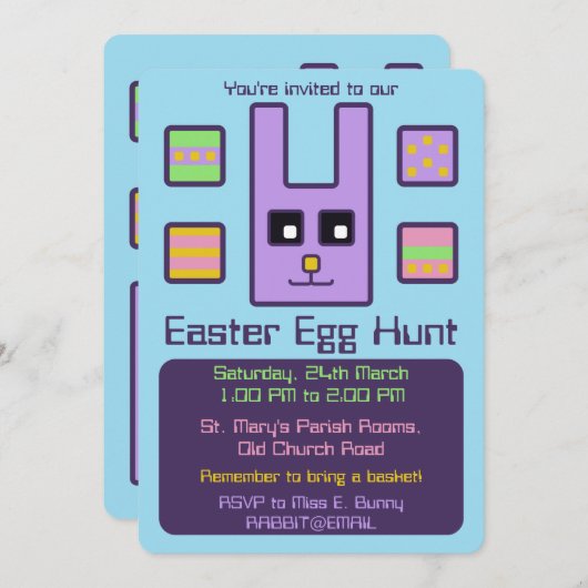 Square Bunny Ostereier Eizelljagd Einladung (Vorne/Hinten)