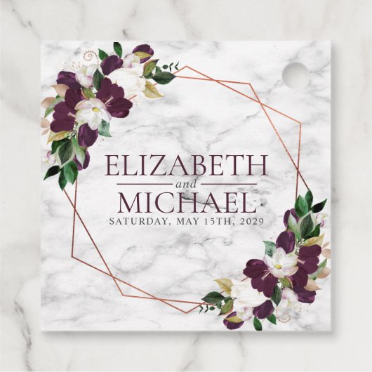 Square Burgundy Copper Geometric Marble Wedding Geschenkanhänger (Rückseite)