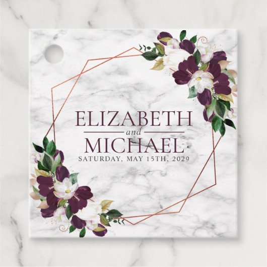 Square Burgundy Copper Geometric Marble Wedding Geschenkanhänger (Vorderseite)