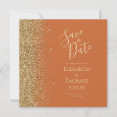 Square Burnt Orange Gold Glitzer Save the Date Ankündigung (Vorderseite)
