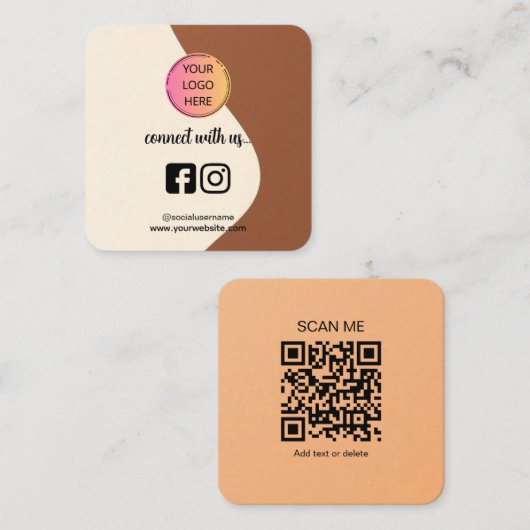 Square Business Card – Coffee Tone QR Design Telefonnummerkarte (Vorne/Hinten)