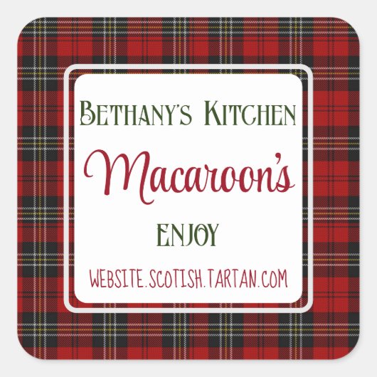 Square Business Stickers Bethany's Kitchen Tartan (Vorderseite)