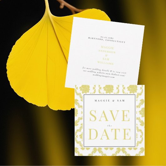 Square Buttery Yellow Damask Hochzeitdatum Gerette Save The Date