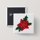 Square Button Button mit Weihnachts-Rot-Poinsettia (Vorne & Hinten)