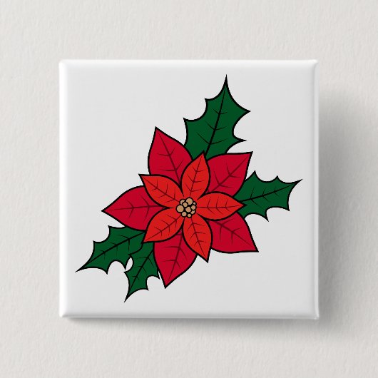 Square Button Button mit Weihnachts-Rot-Poinsettia (Vorderseite)