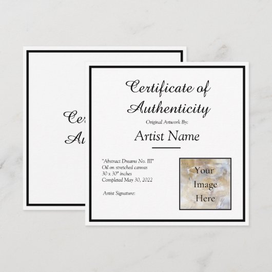 Square Certificate of Authenticity Template Foto Einladung (Vorne/Hinten)