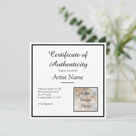 Square Certificate of Authenticity Template Foto Einladung (Stehend Vorderseite)