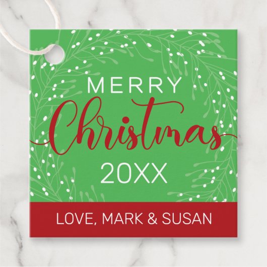 Square Christmas Tag (grün) Geschenkanhänger (Vorderseite)