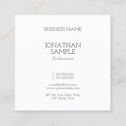 Square Classy Simple Modern Beruflich Trendy Quadratische Visitenkarte (Vorderseite)