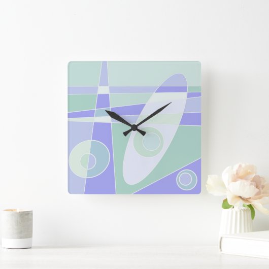 Square Clock Abstrakt Surfbrett Pastel Lila Grün Quadratische Wanduhr (Zuhause)